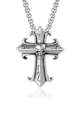 2023哥特复古十字架鬼头男士钛钢吊坠项链时尚潮人朋克饰品批发