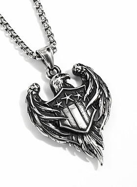 欧美复古饰品批发不锈钢项链羽翼飞鹰盾牌吊坠高品质男士个性首饰