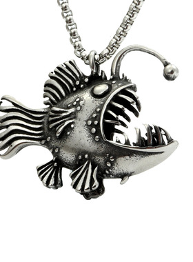 热卖新款不锈钢灯笼鱼吊坠项链欧美复古个性挂坠男士钛钢项坠饰品