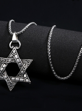 促销爆款厂家现货六芒星钛钢不锈钢项链链条吊坠十字架吊坠项链