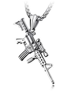 跨境爆品枪吊坠 明星嘻哈镂欧美古钛钢项链 潮男不锈钢项链AK47