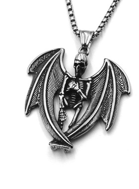 钛钢饰品批发 时尚个性骷髅头带翅膀男士不锈钢朋克吊坠情人节