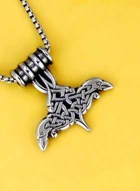 欧美外贸亚马逊饰品配饰维京鲸鱼尾男生钛钢不锈钢项链中性衣链