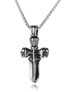 钢铁战士复古骷髅头饰品新款十字架宗教钛钢吊坠项链个性不锈钢