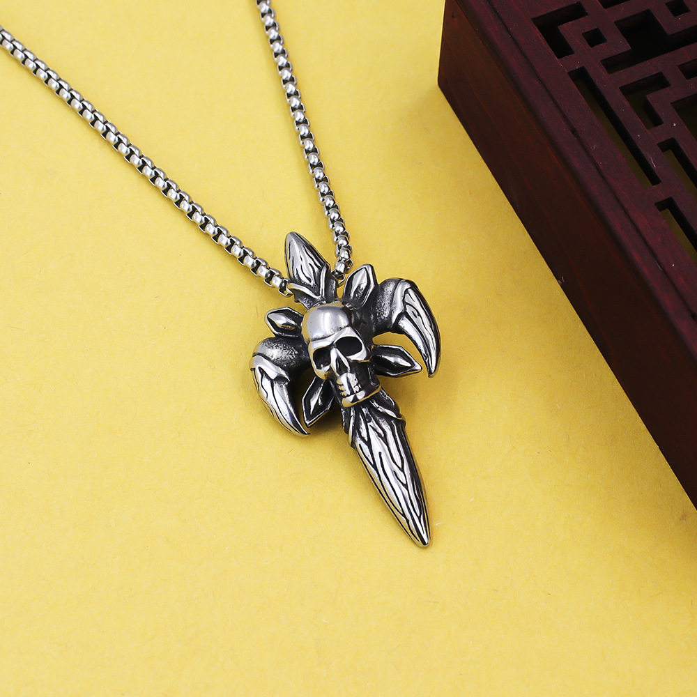 欧美狼爪骷髅头钛钢吊坠男女通用哥特式时尚不锈钢吊坠项链饰品