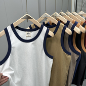 得入 T恤打底衫 潮牌美式 咔叽复古纯棉汗背心男女运动健身百搭无袖