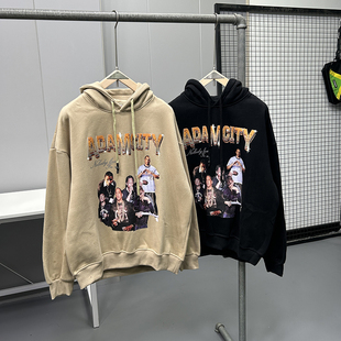 高街学院风印花保暖连帽卫衣男女宽松休闲抓绒帽衫 美式 清仓 特价