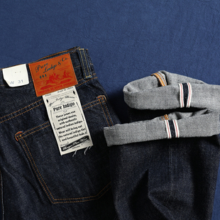 老牌咔叽 靛蓝赤耳 原色已脱浆 重磅复古水洗丹宁布直筒牛仔裤潮
