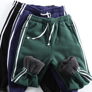侧条三杠复古宽松保暖束脚休闲卫裤 加绒加厚双面绒经典 毕入 冬季