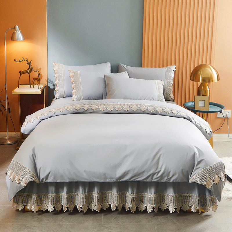 全棉床裙四件套1.8m公主风长绒棉花边床罩套纯棉双人被套床上用品