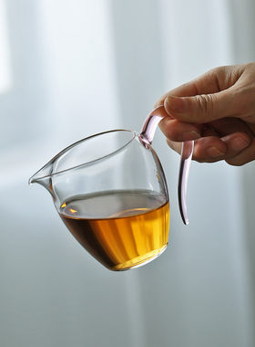 高硼硅玻璃草堂公道杯加厚耐热防烫带把分茶器把手公杯匀杯茶具