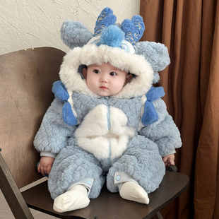 全程锦绣小龙人拜年服龙福中国龙衣服宝宝连体衣婴儿过年毛绒哈衣