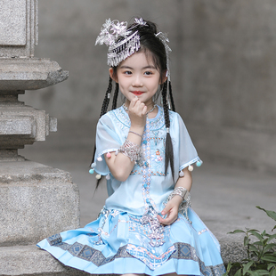 女童少数民族发饰流苏发簪苗族头饰苗银侗族步摇古装汉服配饰腰链