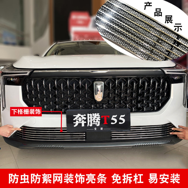 21-23款奔腾t55中网外观改装防絮网配件前脸杠格栅防虫网专用亮条