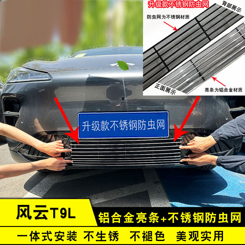 奇瑞风云T9L专用中网改装前脸进气格栅防虫网汽车配件装饰亮条