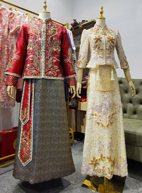 A字秀禾服金色中式嫁衣