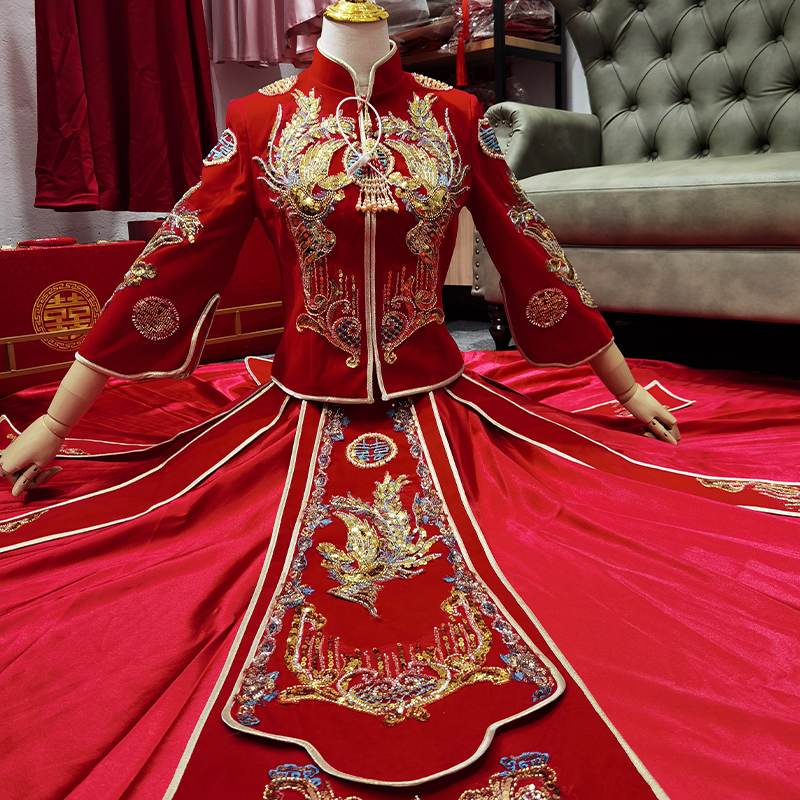 大码秀禾服秋冬丝绒复古秀禾服