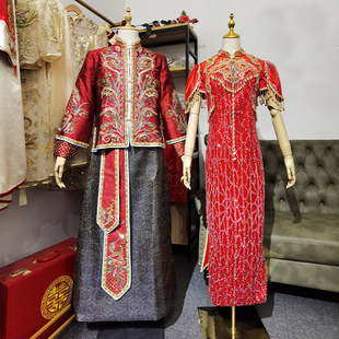 清仓特价红色旗袍新娘中式嫁衣复古婚纱礼服敬酒服订婚流苏蝴蝶结