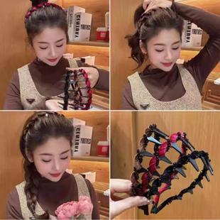 【下单立减50】秋冬复古丝绒波浪倒插梳发箍高颅顶女气质百搭_HT