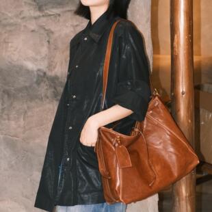 轻奢大牌感水晶植鞣牛皮秋冬大容量通勤托特包女慵懒感真皮女包