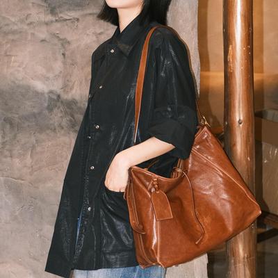 轻奢大牌感水晶植鞣牛皮秋冬大容量通勤托特包女慵懒感真皮女包