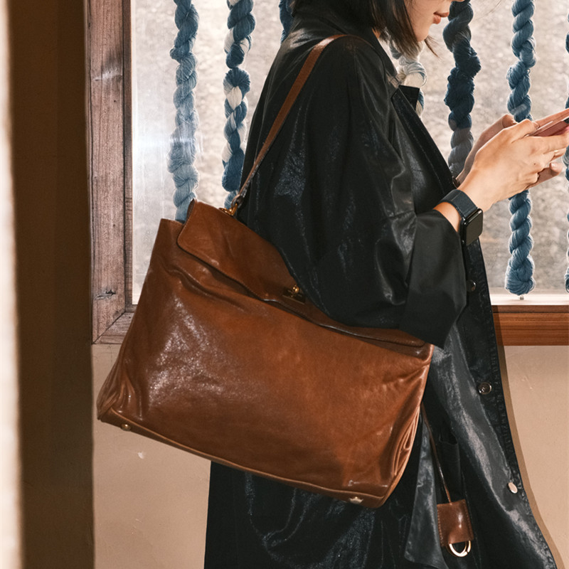 复古手工大容量托特包