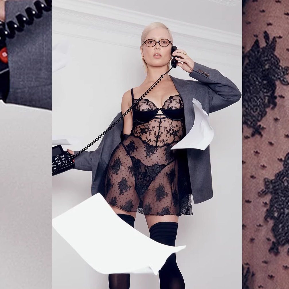 澳单VAMP 奢华蕾丝透明性感上托吊带裙蕾丝文胸