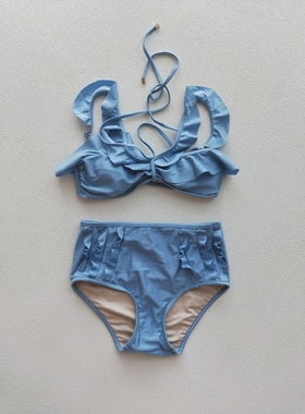 美单CV 清爽蓝色海边泳衣比基尼套装/无钢圈带胸垫文胸