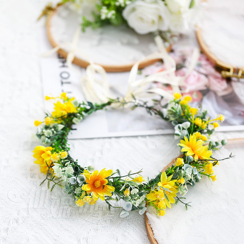 韩式森系花环头饰新娘发饰结婚礼伴娘头花圈发箍海边沙滩度假拍照