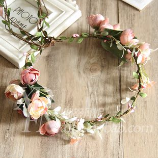 森系新娘花环头饰韩式仙气婚纱写真造型发饰旅拍头花花朵发带礼服