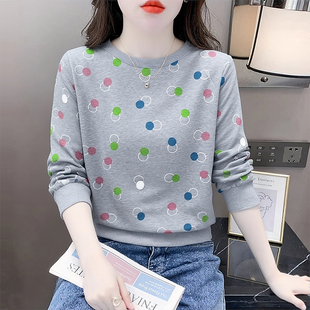 长袖t恤女宽松休闲百搭圆领卫衣女款2026春季新款印花上衣服女装