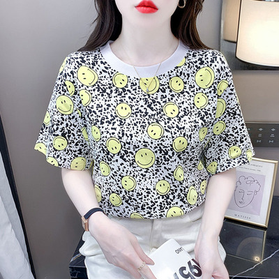 夏季圆领短袖t恤女宽松上衣女款