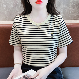 条纹短袖ins潮女韩版百搭上衣服2026夏季新款体恤纯棉半袖t恤女装