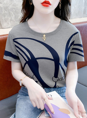 灰色短袖女夏季宽松纯棉正肩t恤女款2026新款夏装高档上衣服百搭