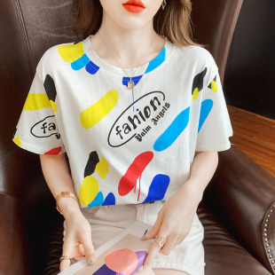 纯棉短袖t恤女2026年新款宽松韩版半袖体恤印花休闲女装夏装潮ins