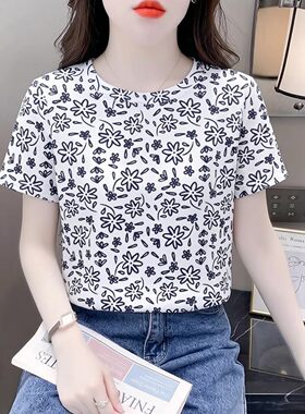 简约清新休闲风碎花短袖T恤女