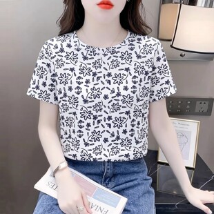 简约清新休闲风碎花短袖 T恤女2026夏新款圆领宽松气质百搭上衣服