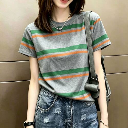 条纹短袖T恤女百搭夏季女装上衣