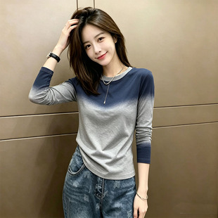 渐变色长袖T恤女修身显瘦百搭打底衫减龄上衣服2026秋季新款女装