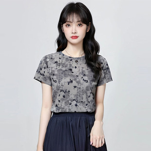 女小众设计感上衣女装 时尚 短袖 正肩女士t恤夏季 圆领体恤 2025新款