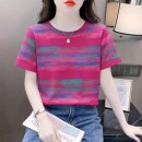 夏装短袖t恤女2026新款彩色条纹体恤夏季宽松上衣服气质流行女装