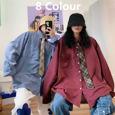 原创情侣休闲风宽松多色长袖衬衣