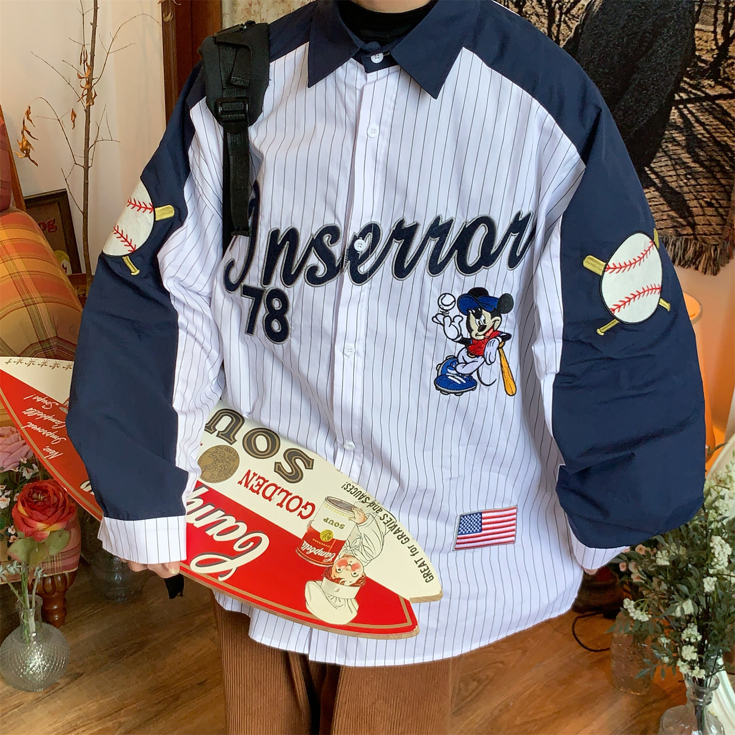 长袖衬衫美式复古宽松