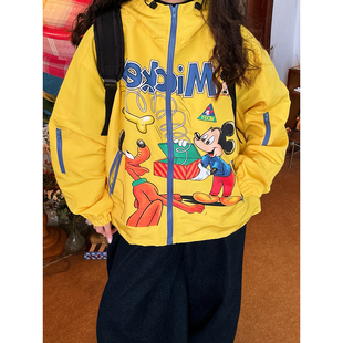 新款 卡通风连帽拉链外套女宽松趣味印花百搭夹克春季 美式 C2自制