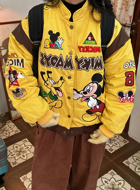 C2自制/米奇卡通刺绣棒加棉外套男女同款秋宽松休闲夹克百搭棉服