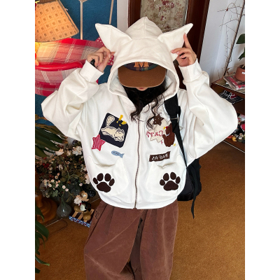 C2自制/植绒绣卡通风连帽开衫卫衣男女宽松百搭26年春季新款外套