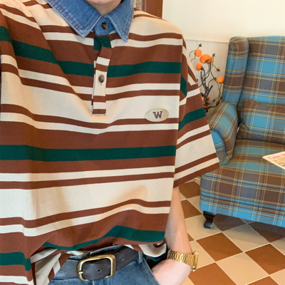 短袖美式复古常规条纹中性