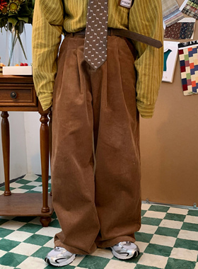 C2自制/港风复古灯芯绒休闲裤日系潮牌宽松阔腿裤子情侣百搭长裤