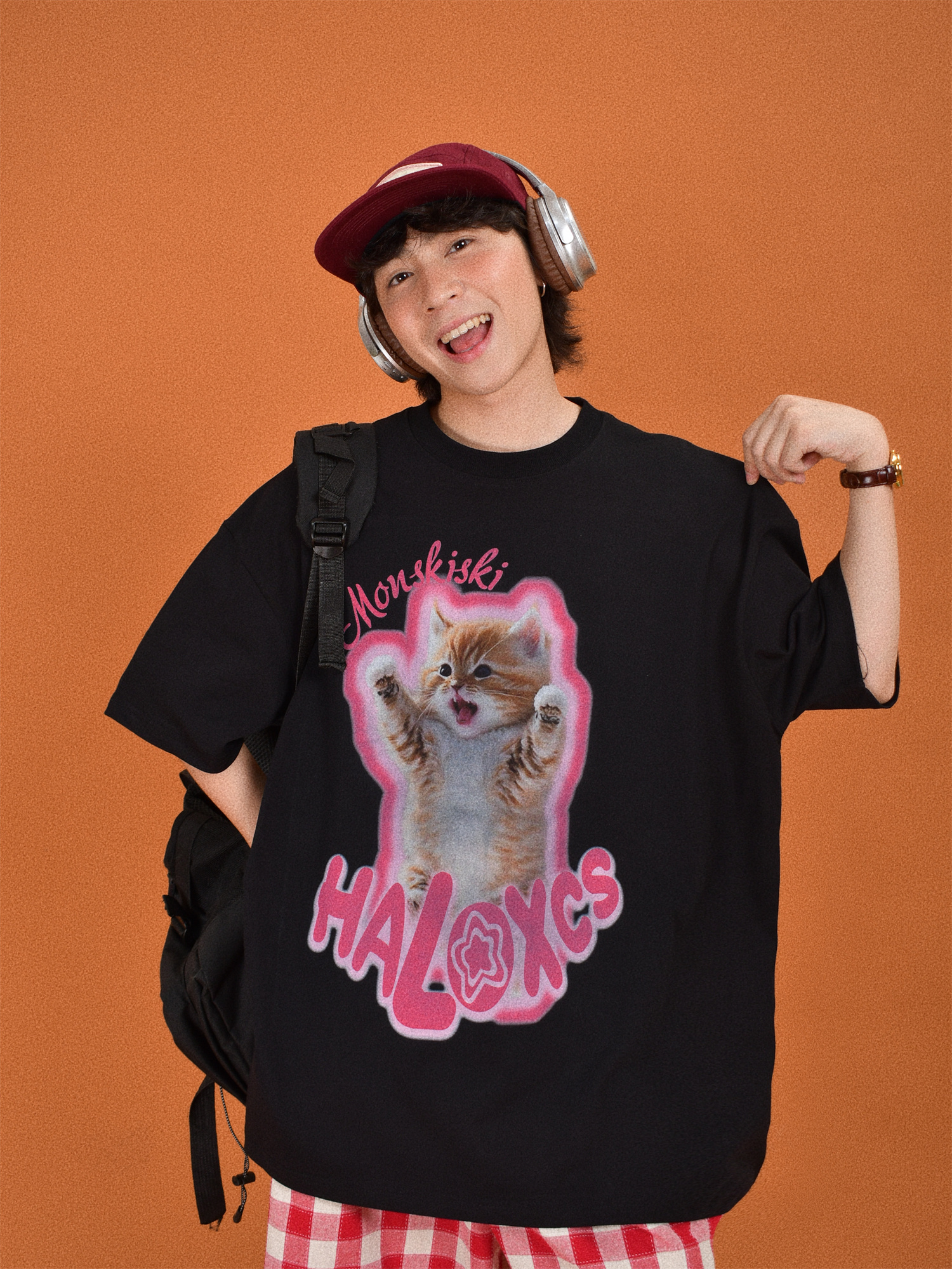 美式可爱猫咪印花短袖T恤