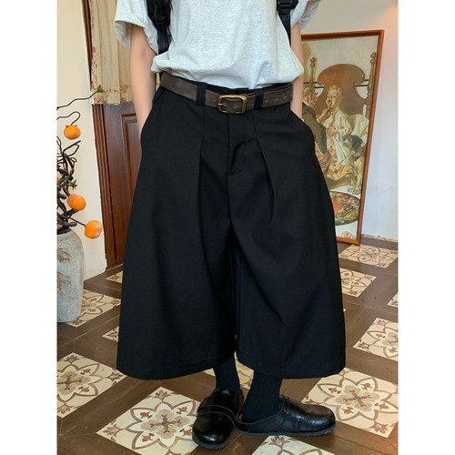 C2自制/复古风高腰阔腿裤七分裤夏季新款女宽松百搭西装裤休闲裤